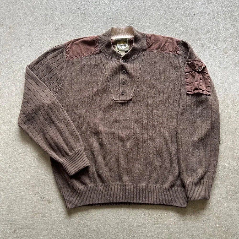 Vintage Eddie Bauer Sport Shop Sweater Size XL Brown Henley‎ Ribbed Pullover - Picture 2 of 6